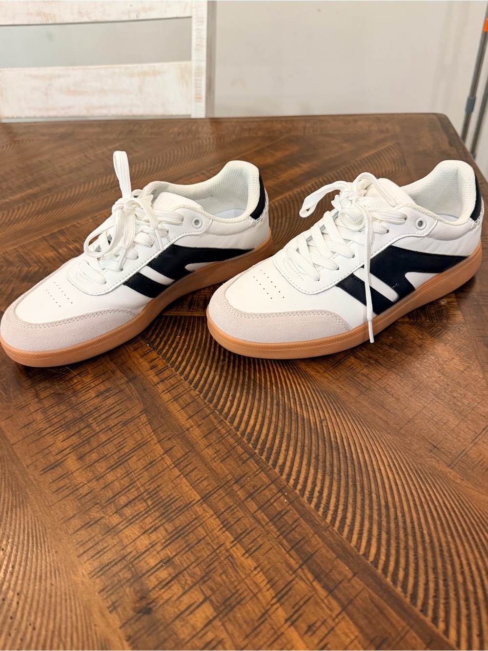 White and Black Women's Sneakers with Gum Sole